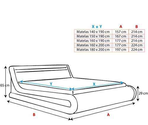 muebles bonitos Cama canapé abatible de Matrimonio Moderna Parisina con somier de láminas para colchón de 180x200cm Blanco diseño Italiano con LED Multicolor RGB con Mando a Distancia