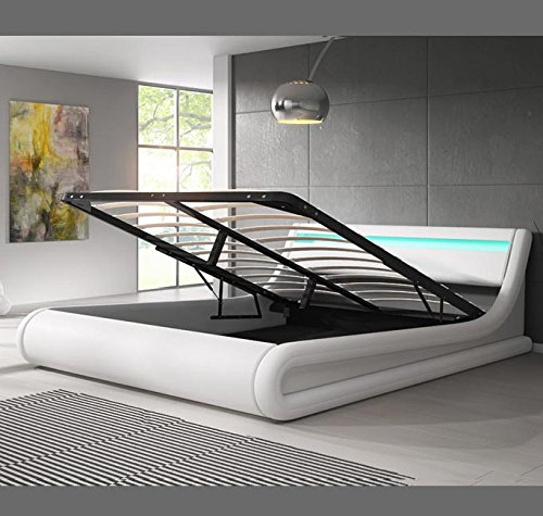 muebles bonitos Cama canapé abatible de Matrimonio Moderna Parisina con somier de láminas para colchón de 180x200cm Blanco diseño Italiano con LED Multicolor RGB con Mando a Distancia muebles bonitos Cama canapé abatible de Matrimonio Moderna Parisina con somier de láminas para colchón de 180x200cm Blanco diseño Italiano con LED Multicolor RGB con Mando a Distancia