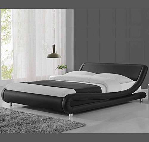 muebles bonitos Cama de Matrimonio de Polipiel Moderna Alessia para colchón de 135 x 190 cm Negro con somier de Laminas Incluido