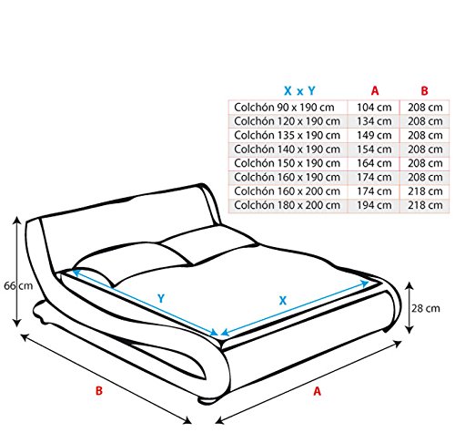 muebles bonitos Cama de Matrimonio de Polipiel Moderna Alessia para colchón de 135 x 190 cm Negro con somier de Laminas Incluido muebles bonitos Cama de Matrimonio de Polipiel Moderna Alessia para colchón de 135 x 190 cm Negro con somier de Laminas Incluido
