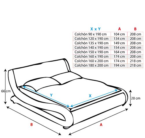 muebles bonitos Cama de Matrimonio de Polipiel Moderna Alessia para colchón de 135 x 190 cm Negro con somier de Laminas Incluido