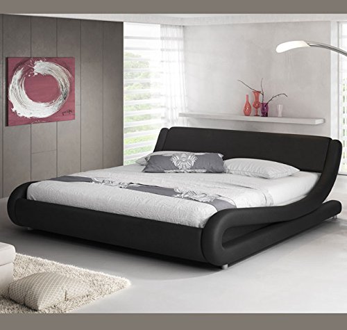 muebles bonitos Cama de Matrimonio de Polipiel Moderna Alessia para colchón de 135 x 190 cm Negro con somier de Laminas Incluido