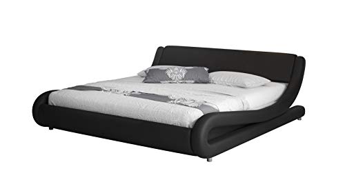 muebles bonitos Cama de Matrimonio de Polipiel Moderna Alessia para colchón de 135 x 190 cm Negro con somier de Laminas Incluido