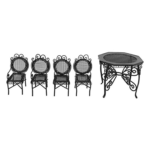Muebles en miniatura de casa de muñecas, mesa y sillas en miniatura modernas exquisitas de bricolaje de metal, decoración de jardín creativa para decoración de interiores de casa(black)