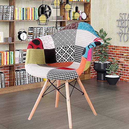 MUEBLES HOME Sillas de comedor Juego de 2 sillas de cocina modernas de mediados de siglo Sillón de tela de estilo lino multicolor con patas de madera para comedor Sillas laterales de sala de estar