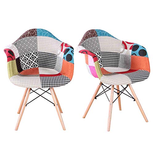MUEBLES HOME Sillas de comedor Juego de 2 sillas de cocina modernas de mediados de siglo Sillón de tela de estilo lino multicolor con patas de madera para comedor Sillas laterales de sala de estar MUEBLES HOME Sillas de comedor Juego de 2 sillas de cocina modernas de mediados de siglo Sillón de tela de estilo lino multicolor con patas de madera para comedor Sillas laterales de sala de estar