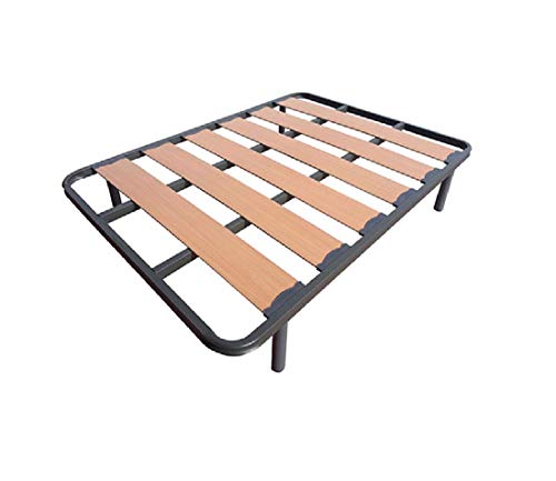 MUEBLIX | Somier para Cama 105 x 190 cm | Con Patas | Madera de Chopo y Estructura de Tubos de Acero | Para Camas Individuales o Nido