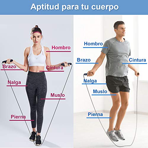 MUF Cuerda Saltar para Fitness, Combas Ajustable 3M con Asas de Espuma sin Enredos, Ejercicio para Deportes, Estado Físico, Boxeo, Crossfit, Mayor Resistencia, Pérdida Grasa, Todas Las Edades (Azul)