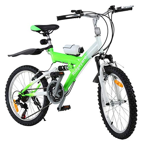 MuGuang Bicicleta de Montaña 20 Pulgadas Bicicleta Infantil 21 Speed Come with 500cc Kettle para Niños de 7 a 12 Años(Verde)