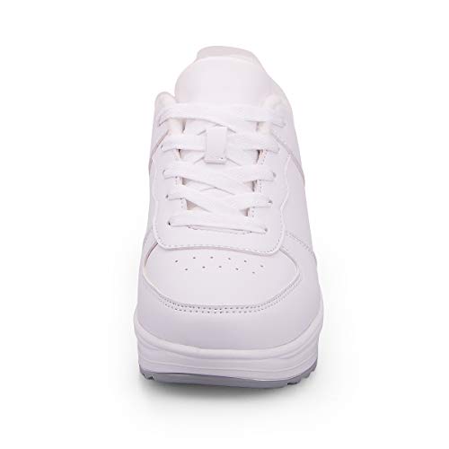 Mujer Adelgazar Zapatos Calientes Fur Botines Sneakers Zapatos de Plataforma de Cuña de Fitness Zapatos de Andar Impermeable Anti Deslizante Zapatos Blanco-Bajo（Piel Forrada） 37 EU