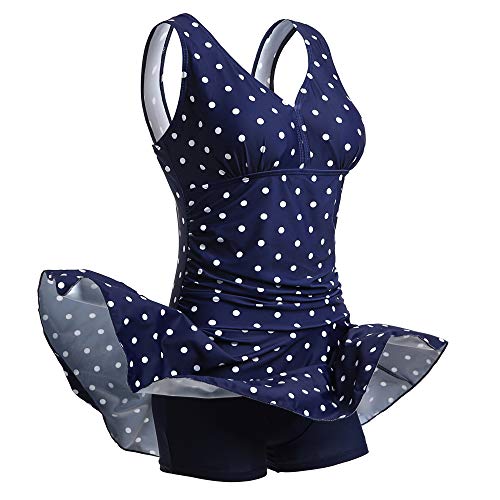 Mujer Bañador con Falda Traje de Baño de Una Pieza de Talla Grande Impresión Elegante Sexy Push Up Monokini Azul/Punto Medium 40-42 EU