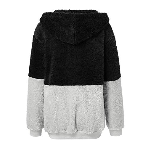 Mujer Caliente y Esponjoso Tops Chaqueta Suéter Abrigo Jersey Mujer Otoño-Invierno Talla Grande Hoodie Sudadera con Capucha riou (1-Negro, L)