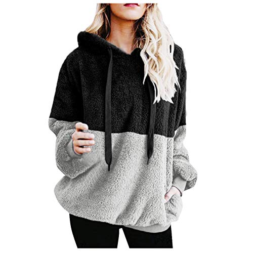 Mujer Caliente y Esponjoso Tops Chaqueta Suéter Abrigo Jersey Mujer Otoño-Invierno Talla Grande Hoodie Sudadera con Capucha riou (1-Negro, L)