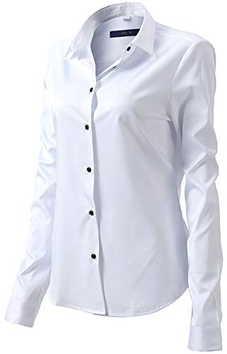 Mujer Camisa Básica Mujer Slim Fit - Camisa Blusa Casual de Fibra de Bambu Manga Larga Informal con Cierre de Botónl, Ideal para Oficina/Trabajo/Entrevista (Blanco, EU34)
