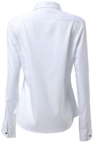 Mujer Camisa Básica Mujer Slim Fit - Camisa Blusa Casual de Fibra de Bambu Manga Larga Informal con Cierre de Botónl, Ideal para Oficina/Trabajo/Entrevista (Blanco, EU34)