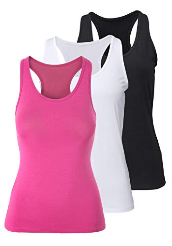 Mujer Camiseta de Tirantes Básica Deporte de Gimnasio Sueltas Formación Ejecutar Camiseta sin Mangas, M, Negro + Blanco + Rojo