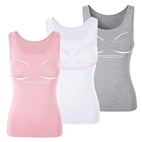 Mujer Camisetas con Sujetador Incorporado Camisetas sin Mangas Mujer Camisetas de Tirante Cómodo Tanktop Lencería Deporte Casual Blanco Gris Rosa S