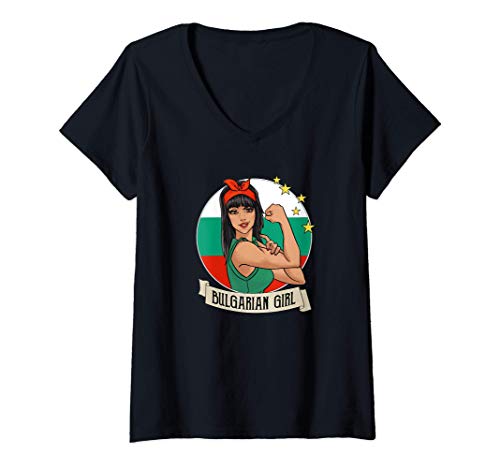 Mujer Chica búlgara Bulgaria Camiseta Cuello V Mujer Chica búlgara Bulgaria Camiseta Cuello V
