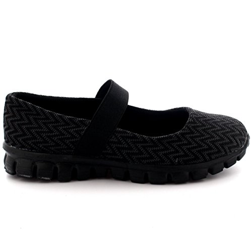 Mujer Corriendo Caminando Bajo Top Deportes Trabajo Zapatos Mary Jane Entrenadores - Negro - UK7/EU40 - BS0057