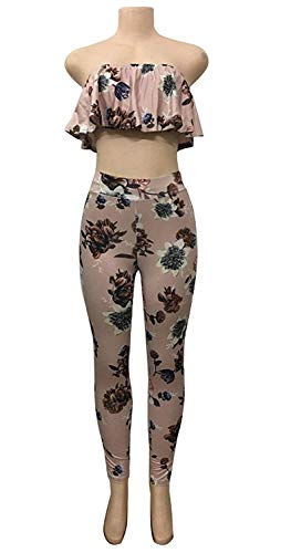Mujer Dos Piezas Set Bandeau Top Y Pantalones De Cintura Alta Verano Vintage Elegantes Floreadas Basic Ropa con Volantes Sin Mangas Sin Tirantes Camisas Sin Barriga Y Pantalon Ropa Mujer Dos Piezas Set Bandeau Top Y Pantalones De Cintura Alta Verano Vintage Elegantes Floreadas Basic Ropa con Volantes Sin Mangas Sin Tirantes Camisas Sin Barriga Y Pantalon Ropa