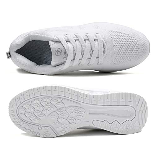 Mujer Entrenador Zapatos Gimnasio Deportes atléticos Zapatillas de Deporte Malla Informal Zapatos para Caminar Encaje Plano Blanco EU 38