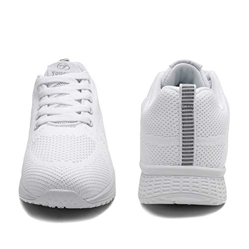 Mujer Entrenador Zapatos Gimnasio Deportes atléticos Zapatillas de Deporte Malla Informal Zapatos para Caminar Encaje Plano Blanco EU 38