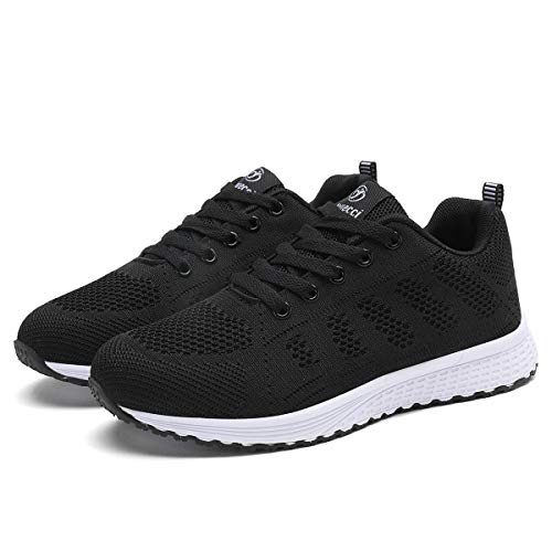 Mujer Entrenador Zapatos Gimnasio Deportes atléticos Zapatillas de Deporte Malla Informal Zapatos para Caminar Encaje Plano Negro EU 41