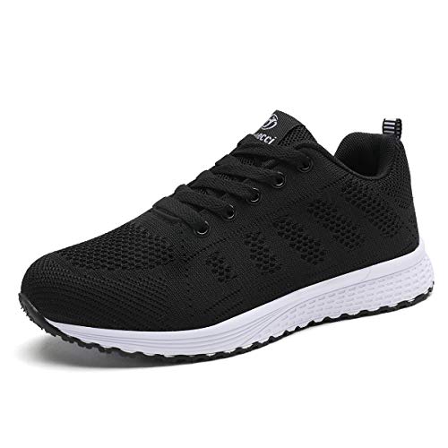 Mujer Entrenador Zapatos Gimnasio Deportes atléticos Zapatillas de Deporte Malla Informal Zapatos para Caminar Encaje Plano Negro EU 41