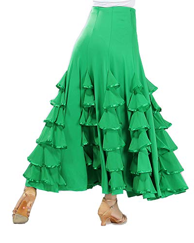 Mujer Falda Flare Color Sólido Cintura Elástica Danza Latín Zumba Flounced Dancewear Verde One Size