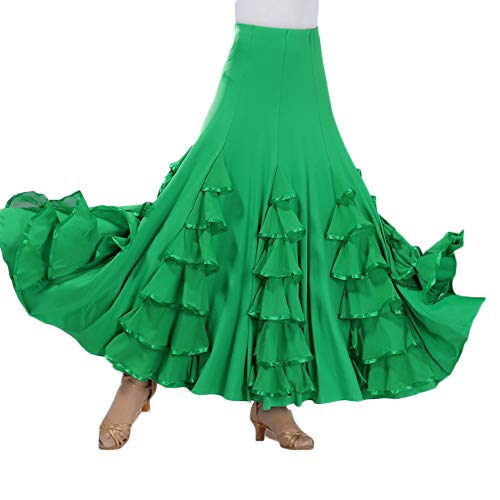 Mujer Falda Flare Color Sólido Cintura Elástica Danza Latín Zumba Flounced Dancewear Verde One Size