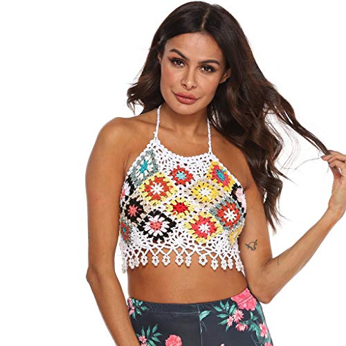 Mujer Halter Knit Top de Bikinis, Hollow out BaƱador Ganchillo, Dragon868 Camisolas Tops de Verano Mujer, Sujetador de Bikini Crochet Sin Mangas, Florales Bordados de Borla Mujer Halter Knit Top de Bikinis, Hollow out BaƱador Ganchillo, Dragon868 Camisolas Tops de Verano Mujer, Sujetador de Bikini Crochet Sin Mangas, Florales Bordados de Borla