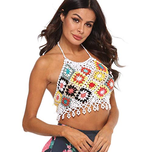 Mujer Halter Knit Top de Bikinis, Hollow out BaƱador Ganchillo, Dragon868 Camisolas Tops de Verano Mujer, Sujetador de Bikini Crochet Sin Mangas, Florales Bordados de Borla Mujer Halter Knit Top de Bikinis, Hollow out BaƱador Ganchillo, Dragon868 Camisolas Tops de Verano Mujer, Sujetador de Bikini Crochet Sin Mangas, Florales Bordados de Borla