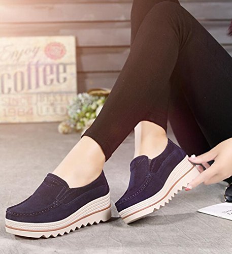 Mujer Mocasines Plataforma Casual Loafers Primavera Verano Zapatos de Cuña 5cm Negro Azul Caqui 35-42 Azul 40