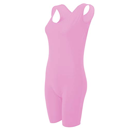 Mujer Monos Maillot sin Mangas Spandex Cuello U Profundo Body Gimnasia Yoga Ballet Danza Unitard Sólido Mameluco Elástico Pantalones Largo Rosa XL