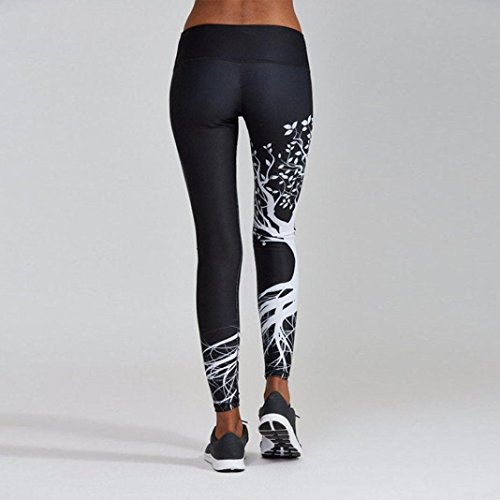 Mujer Pantalones Largos deportivos SMARTLADY Patrón de árbol Leggings para Running, Yoga y Ejercicio (S, Negro)