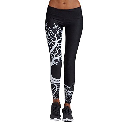 Mujer Pantalones Largos deportivos SMARTLADY Patrón de árbol Leggings para Running, Yoga y Ejercicio (XL, Negro)