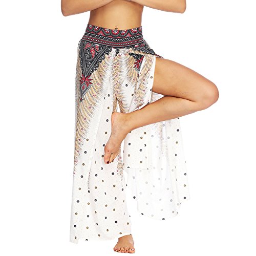 Mujer Pantalones Tailandeses Sueltos Hippies Cintura Alta Pierna Amplia Split Boho Anchos Yoga Pants Pantalon Marrón Pavo Cintura 72-80CM Mujer Pantalones Tailandeses Sueltos Hippies Cintura Alta Pierna Amplia Split Boho Anchos Yoga Pants Pantalon Marrón Pavo Cintura 72-80CM
