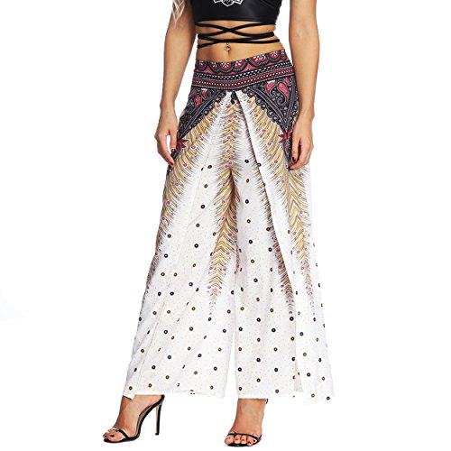 Mujer Pantalones Tailandeses Sueltos Hippies Cintura Alta Pierna Amplia Split Boho Anchos Yoga Pants Pantalon Marrón Pavo Cintura 72-80CM Mujer Pantalones Tailandeses Sueltos Hippies Cintura Alta Pierna Amplia Split Boho Anchos Yoga Pants Pantalon Marrón Pavo Cintura 72-80CM