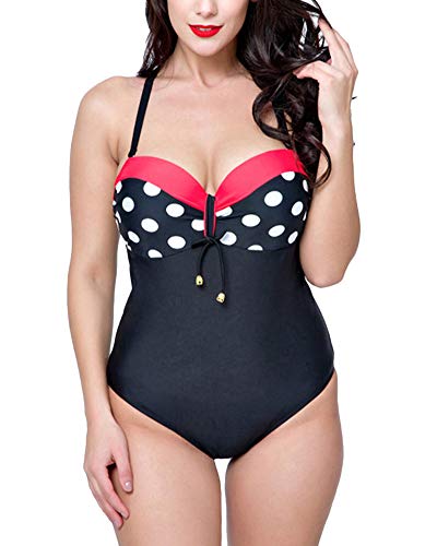 Mujer Retro 50s Punto Bikini Tallas Grandes Bañadores Una Pieza Traje De Baño Monokinis Rojo 50