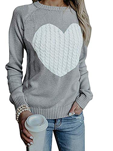 Mujer sudaderas Básico Punto Suéter de Moda O-Cuello Otoño Invierno Oversize Jerseys Blusas Abrigo Tops (Large, Gris)