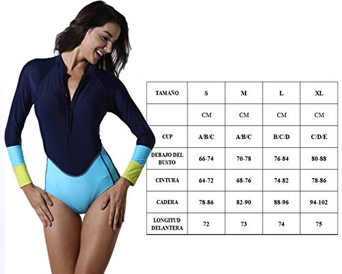 Mujer Surf Ropa Una Pieza Traje de Baño Manga Larga Bañador Playa Acolchados1180 Mujer Surf Ropa Una Pieza Traje de Baño Manga Larga Bañador Playa Acolchados1180