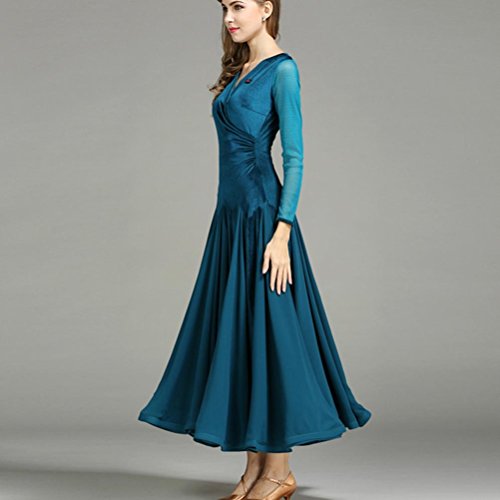 Mujer Terciopelo Disfraces de Falda de Danza Moderna Mangas largas V-Cuello Vestidos de Competición Waltz Gran oscilación Mujer Terciopelo Disfraces de Falda de Danza Moderna Mangas largas V-Cuello Vestidos de Competición Waltz Gran oscilación