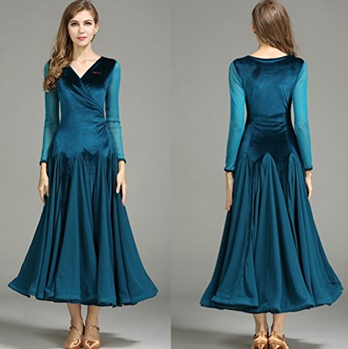 Mujer Terciopelo Disfraces de Falda de Danza Moderna Mangas largas V-Cuello Vestidos de Competición Waltz Gran oscilación Mujer Terciopelo Disfraces de Falda de Danza Moderna Mangas largas V-Cuello Vestidos de Competición Waltz Gran oscilación
