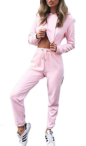 Mujer Traje Deportivo Sudadera Corta con Capucha + Pantalones Largos Chándal 2 Piezas Ropa de Gimnasio Fitness Mujer Traje Deportivo Sudadera Corta con Capucha + Pantalones Largos Chándal 2 Piezas Ropa de Gimnasio Fitness
