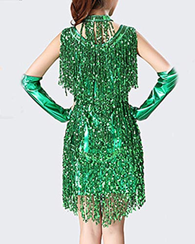 Mujer Vestido Danza Latín Zumba Borla Lentejuelas Cuello V Sin Mangas Dancewear Verde XL Mujer Vestido Danza Latín Zumba Borla Lentejuelas Cuello V Sin Mangas Dancewear Verde XL