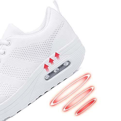 Mujer Zapatos de Plataforma para Caminar Zapatillas de Deporte de Cuña Ortopédicas de Malla con Cojín de Aire Blanco 41 EU