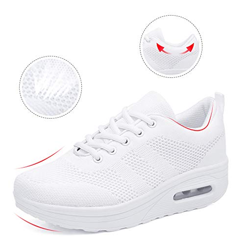 Mujer Zapatos de Plataforma para Caminar Zapatillas de Deporte de Cuña Ortopédicas de Malla con Cojín de Aire Blanco 41 EU Mujer Zapatos de Plataforma para Caminar Zapatillas de Deporte de Cuña Ortopédicas de Malla con Cojín de Aire Blanco 41 EU