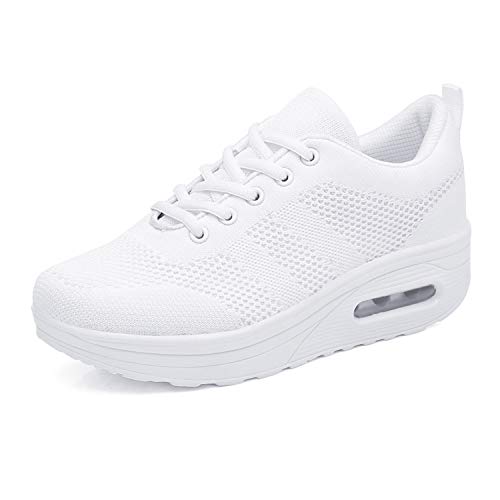 Mujer Zapatos de Plataforma para Caminar Zapatillas de Deporte de Cuña Ortopédicas de Malla con Cojín de Aire Blanco 41 EU Mujer Zapatos de Plataforma para Caminar Zapatillas de Deporte de Cuña Ortopédicas de Malla con Cojín de Aire Blanco 41 EU