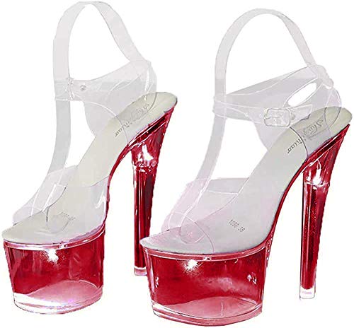 Mujer Zapatos Transparentes con Plataforma, Resplandecer Transparente TacóN De Aguja, Tacones Transparentes, Club, Pole Dance 16.5CM(34-43),Red(Glitter)-37