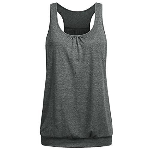 Mujeres Camiseta Tirantes Deportiva, Blusa Tallas Grandes Camisa Tops sin Mangas Camiseta Basicas Gimnasio Gym Running Fitness Camiseta Gris XL